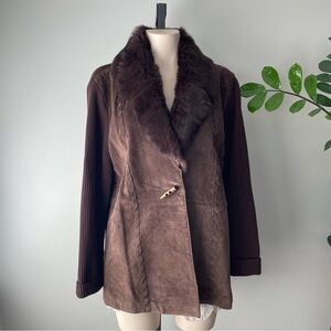 Vintage Nygard Genuine Suede & Rabbit Fur Toggle Mixed Media Jacket Brown Large